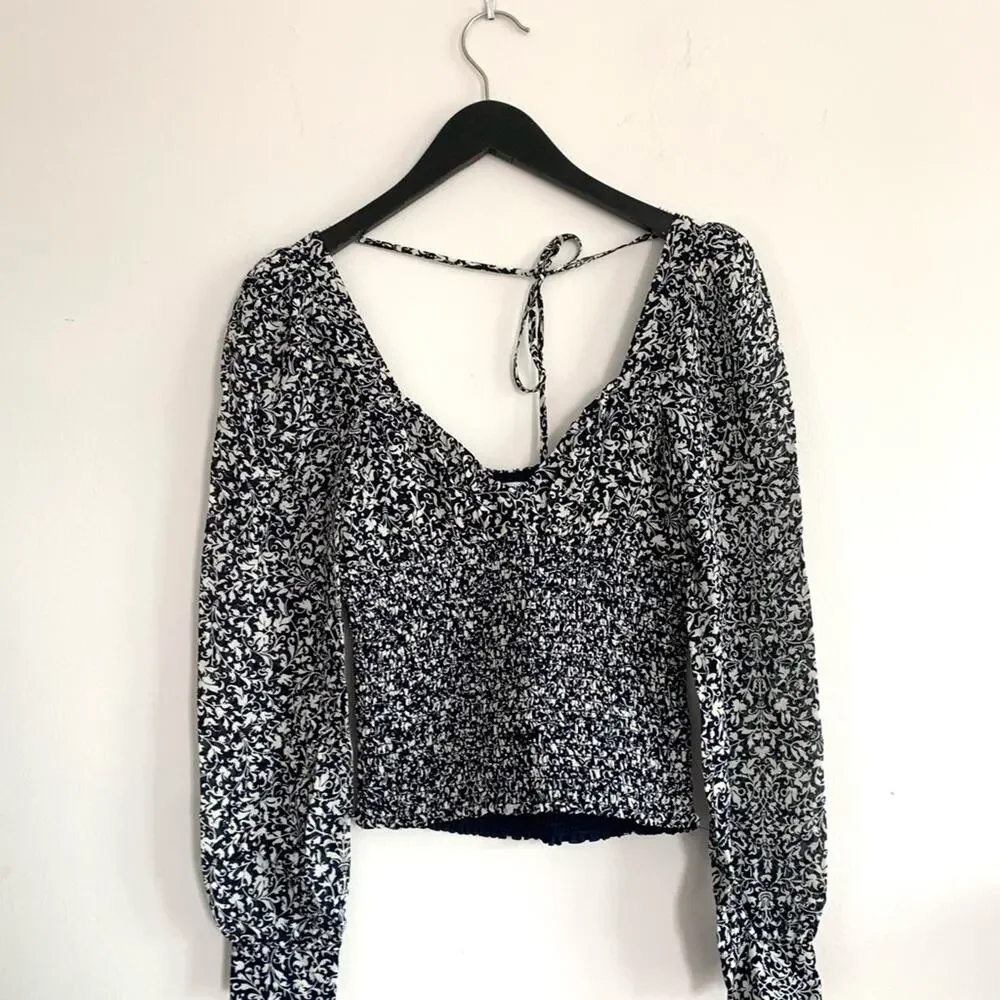 REFORMATION Floral Long Sleeve Smocked Top